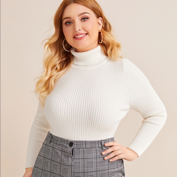 SHEIN 2X Plus Turtleneck Slim Fit White Sweater - Picture 1 of 5